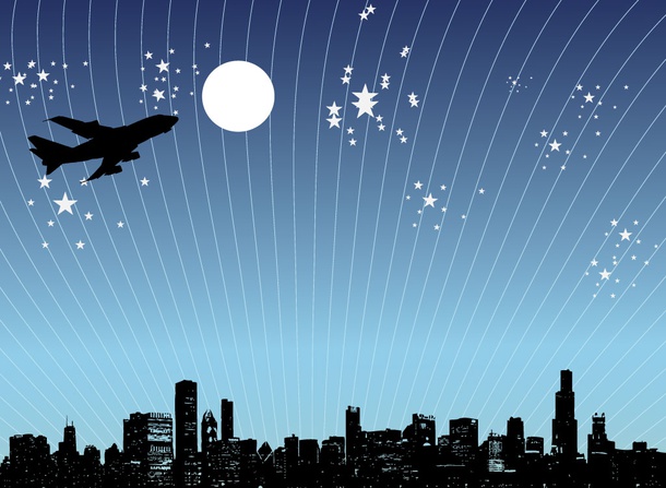 Plane Over City Vector